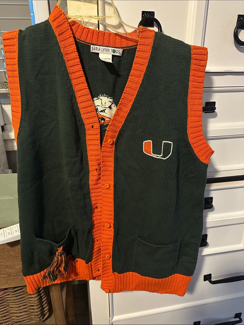 Sara Lynn Togs Men's Green & Orange Knit Cardigan Vest